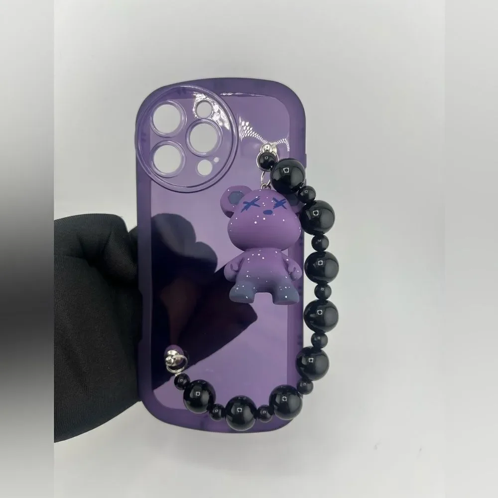 COPY - Purple Teddy Charm I-Phone 16 Case with Beaded Handle - Picture 6 of 8